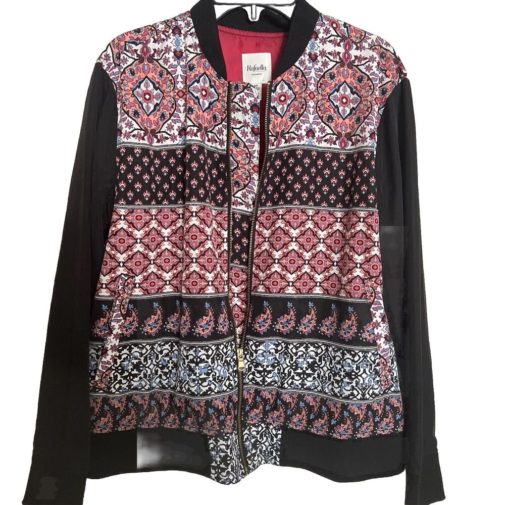 Rafaella Weekend Jacket Women’s Long Sleeve Printed Full Zip Bomber Petite Small